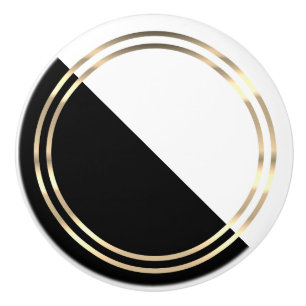 Modern Black, White and Gold Ceramic Knob