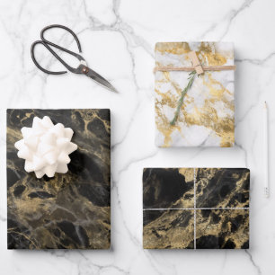 Modern Black, White and Gold Marble Pattern Wrapping Paper Sheet