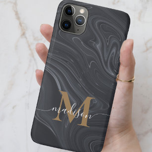 Modern Black, White and Gold Monogram Marble Case-Mate iPhone Case