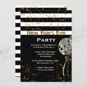 Modern Black, White and Gold New Years Eve Party Invitation