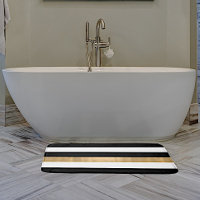 Modern Black White and Gold Striped Bath Mat