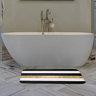 Modern Black White and Gold Striped Bath Mat