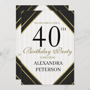 Modern Black White And Gold Stripes Birthday Invitation
