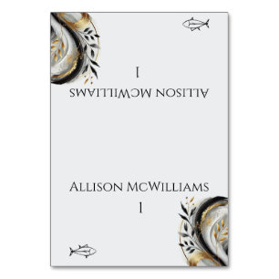 Modern Black White and Gold Wedding- Fish Table Number