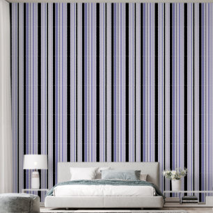 Modern Black, White and Lilac Purple Stripes Wallpaper