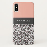 Modern black, white and peach animal leopard print