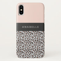 Modern black, white and peach animal leopard print