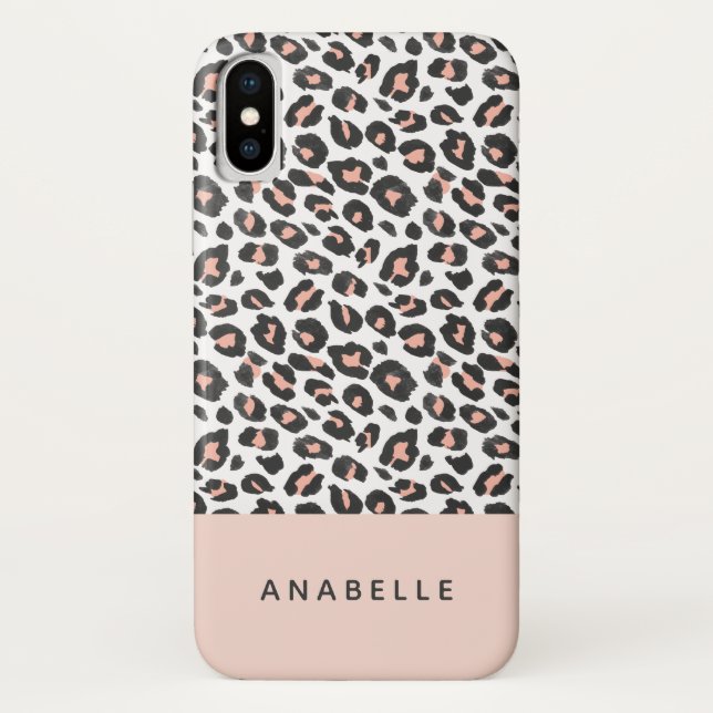 Modern black, white and peach animal leopard print Case-Mate iPhone case (Back)