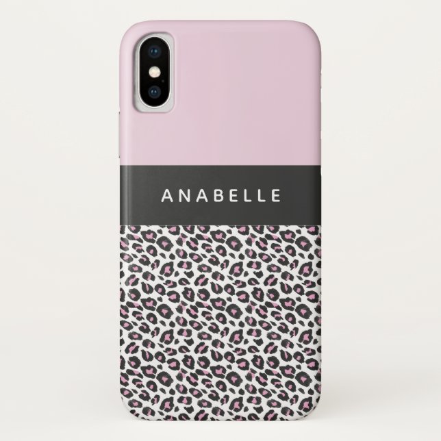 Modern black, white and pink animal leopard print Case-Mate iPhone case (Back)