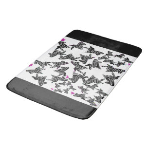 Modern black white and pink  wild zebra bath mat