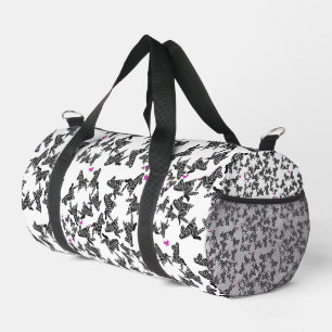 Modern black white and pink wild zebra duffle bag