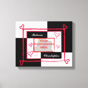 Modern Black White and Red Love Photo Frame Canvas Print