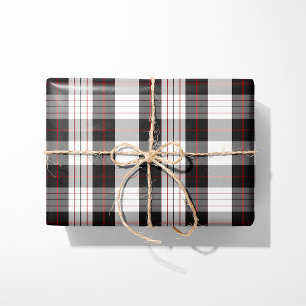 Modern Black White and Red Plaid Wrapping Paper