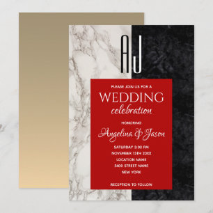 Modern Black White and Red Wedding Invitation