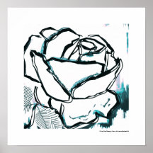Modern Black White Aqua Rose - Pop Art Flower
