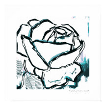 Modern Black White Aqua Rose - Pop Art Flower