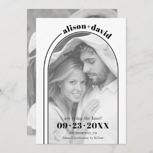 Modern black white arch and photo wedding save the date