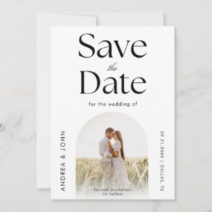 Modern Black & White Arch Photo Clean Plain Layout Save The Date