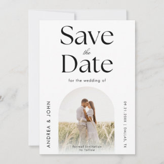 Modern Black & White Arch Photo Clean Plain Layout Save The Date