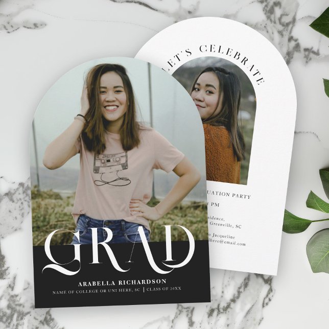 Modern Black White Arch Photo Graduation Party Invitation (Creator Uploaded)