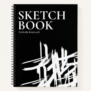 Modern Black White Artist Strokes Personalised Notebook