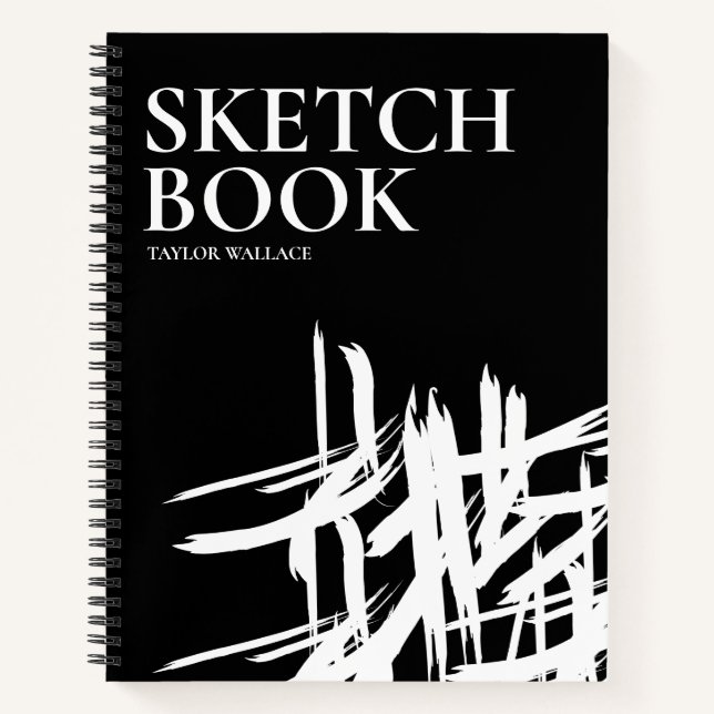 Modern Black White Artist Strokes Personalised Notebook (Front)