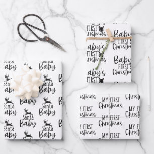 Modern Black & White Baby First Christmas Gift Wrapping Paper Sheet