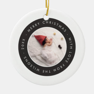 Modern Black White Baby Photo Christmas Ornament