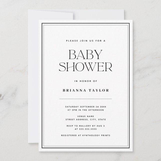 Modern Black & White Baby Shower Invitation (Front)