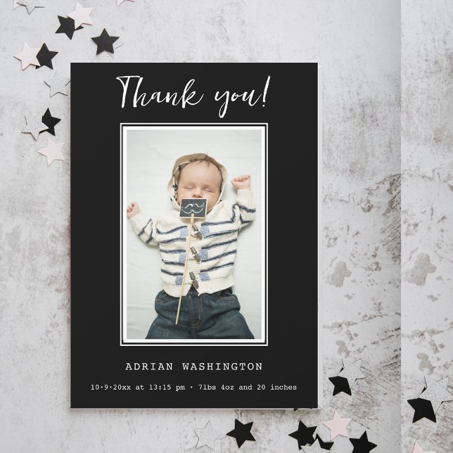 Modern Black & White Baby Shower Photo Thank You Card (Creator Uploaded)