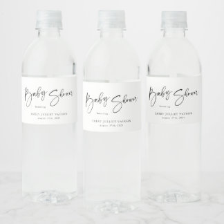 Modern Black & White Baby Shower Water Bottle Label