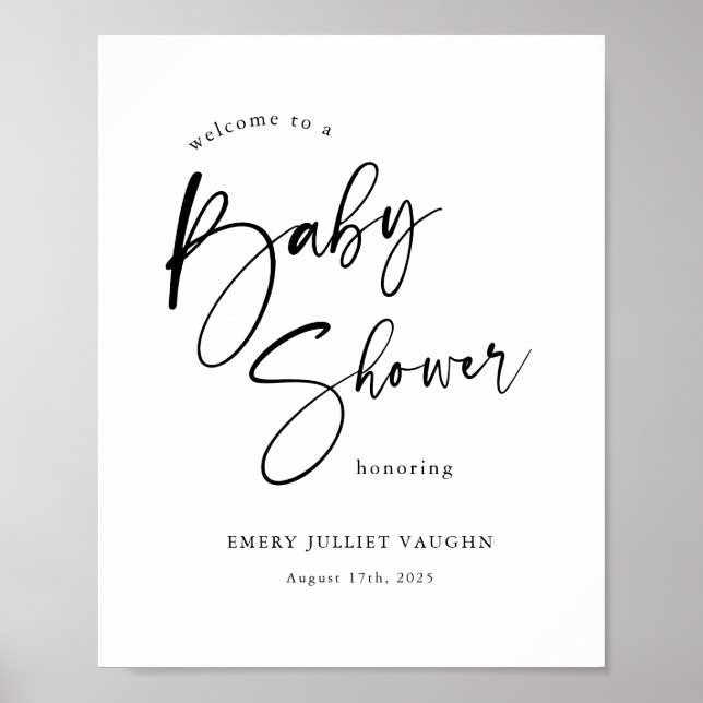 Modern Black & White Baby Shower Welcome Sign (Front)