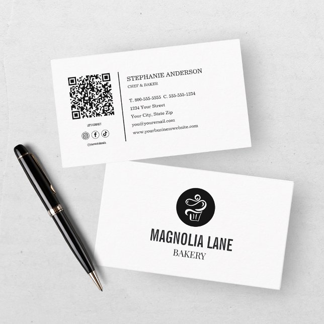 Modern Black White Bakery Business  Card (Creator Uploaded)