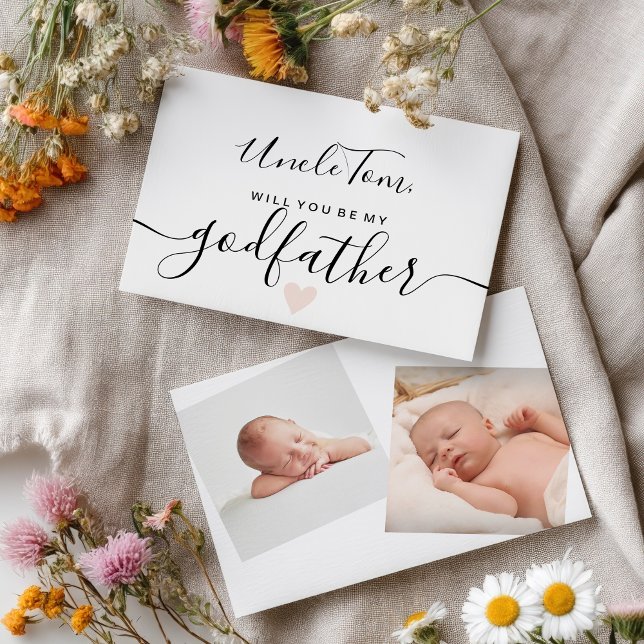 Modern black white be my godfather baptism invitation (Modern black white be my godfather baptism invitation)