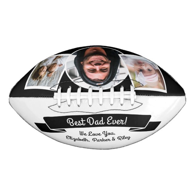Modern Black White Best Dad Ever 3 Photo Collage  American Football (Front)