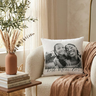 Modern Black White Best Mum Ever Photo Mother's  Cushion