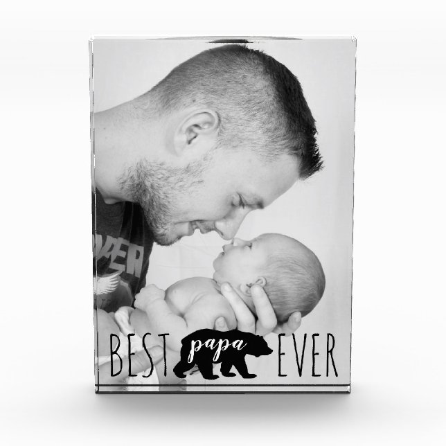 Modern Black & White Best Papa Bear Ever Photo Block (Front)