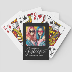 Modern Black White Bestie 2 Photo Personalised Playing Cards