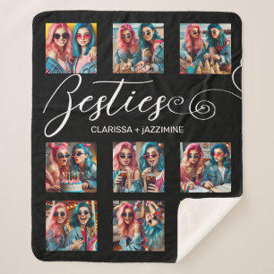 /Modern Black White Bestie 9 Photo Collage Sherpa Blanket