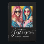 Modern Black White Bestie Photo Personalised iPad Pro Cover<br><div class="desc">This modern photo pro pad cover for best friends features one photo for you to change to your own on a simple black background with the Title "Bestie" and your names to personalise in white script. Placeholder images generated with AI.</div>