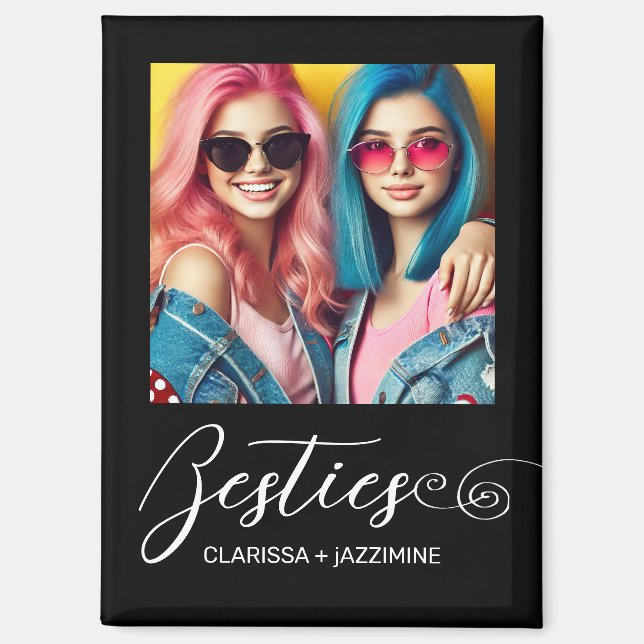 /Modern Black White Bestie Photo Personalised Magnet (Front)