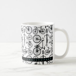 Modern Black & White Bicycle Pattern Coffee Mug