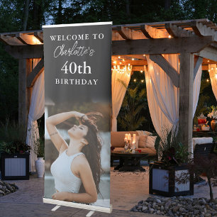 Modern Black White Birthday Party Photo Welcome Retractable Banner