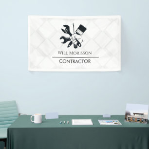 Modern Black & White Block Building Construction Banner