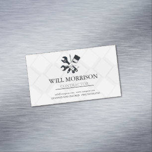 Modern Black & White Block Building Construction Magnetic Business Card