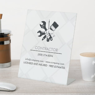 Modern Black & White Block Building Construction Pedestal Sign