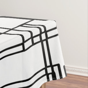 Modern black & white blocks squares, lines pattern tablecloth