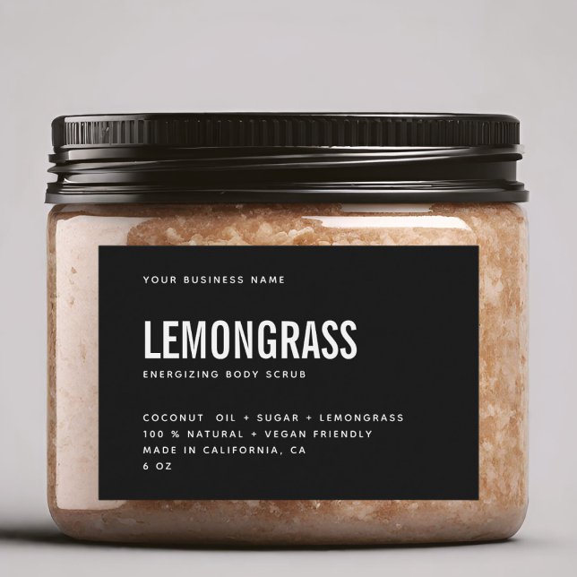 Modern black white body scrub product label (Creator Uploaded)