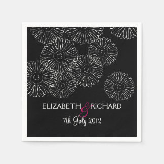 Modern Black White Boho Chic Daisy Wedding  Napkin