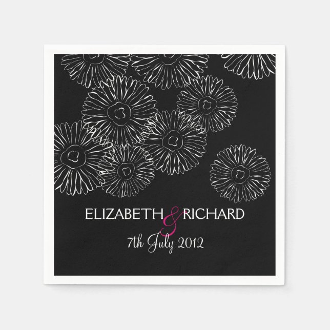 Modern Black White Boho Chic Daisy Wedding  Napkin (Front)